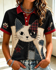 Bedrucktes Damen-Hemd mit Katzenmotiv