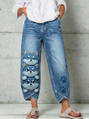 Damen-Hose mit Tier- und Hundekunstdruck