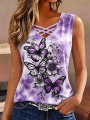 Damen-Retro-Tanktop mit Tier- und Schmetterlingsmuster, ärmellos