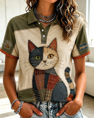 Bedrucktes Damen-Hemd mit Katzenmotiv