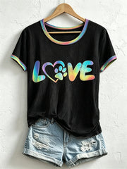 Damen-T-Shirt mit buntem Pfotenmuster