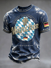 Herren-T-Shirt in Tiefblau mit deutschem Münchner Bayern-Print, lässig geschnitten