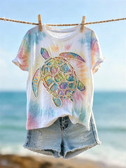 Kurzärmliges T-Shirt mit Seschildkröten-Print für Damen