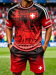 Herren-T-Shirt-Set mit Schweizer Fußballmuster