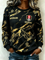 Damen-Sweatshirt aus Waffelpiqué mit langen Ärmeln und Fußballmotiv