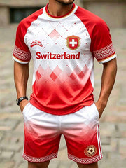 Herren-T-Shirt-Set mit Schweizer Fußballmuster