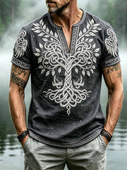 Herren-Retro-Viking-Tree-of-Life-Muster-Print-T-Shirt