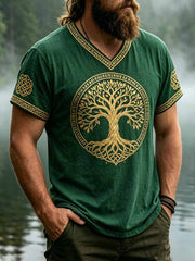 Herren-Retro-Viking-Tree-of-Life-Muster-Print-T-Shirt