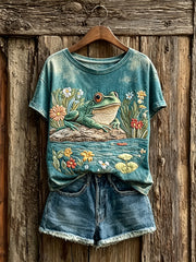 Frauen Frosch & Blumen teich Kunst Print Kurzarm T-Shirt