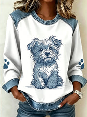 Damenhund-Patchwork-Sweatshirt mit langen Ärmeln