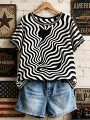 Damen-Amerikanische Retro-Oberteile mit geometrischem Muster und schwarzer Katze