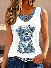 Damen Retro Tier Hund Print Ärmelloses Tank Top