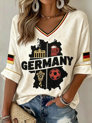 Damen-T-Shirt mit V-Ausschnitt und Fußballfan-Print von Deutschland