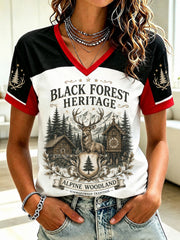 Damen Deutschland Schwarzwald Vintage Bedrucktes T-Shirt mit V-Ausschnitt