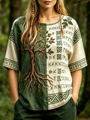 Frauen Waldbaum des Lebens Viking Print T-Shirt