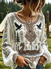 Frauen Mode Viking Print T-Shirt