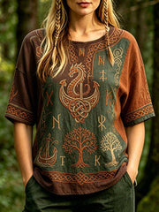 Frauen Wald Viking Totem Print T-Shirt