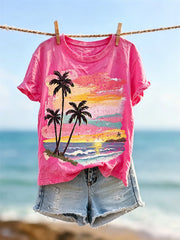 Frauen Strand Sonnen untergang Szene Kunstdruck Kurzarm T-Shirt