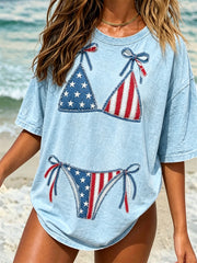 Frauen amerikanische Flagge Bikini Print Beach Vibe T-Shirt