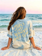 Frauen Mädchen wollen nur Sonne Seascape gebleicht T-Shirt haben