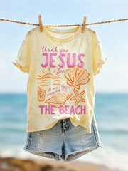 Damen-Dankeschön Jesus für das kurz ärmel ige T-Shirt mit Strand urlaub Print