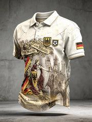 Herren-Vintage-Poloshirt mit deutschem Fußball-Print, lässig