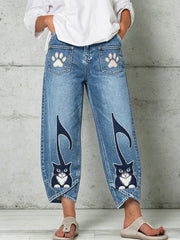 Damenhose mit Tier- und Katzenmotiven