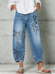 Damenhose mit Tier-Musik-Print