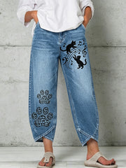 Damenhose mit Tier- und Katzenmotiven