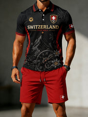 Herren-Poloshirt-Set mit Fußballmotiv und kurzen Ärmeln