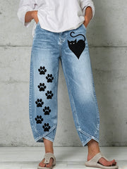 Damen-Hose mit Katzenkunstdruck