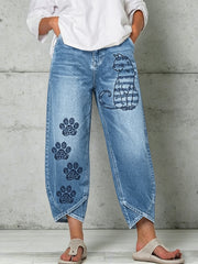 Damen-Hose mit Katzenkunstdruck