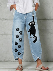 Damen-Hose mit Katzenkunstdruck