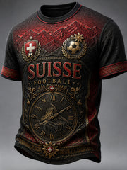 Herren-Retro-T-Shirt mit Fußballmotiv und geprägtem Druck, Kurzarm