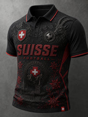 Herren-Poloshirt im Retro-Fußballstil mit geprägtem Print und kurzen Ärmeln