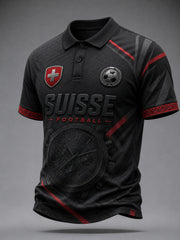 Herren-Poloshirt im Retro-Fußballstil mit geprägtem Print und kurzen Ärmeln