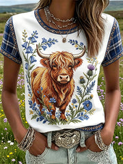 Damen-Highland-Denim-T-Shirt mit Karomuster