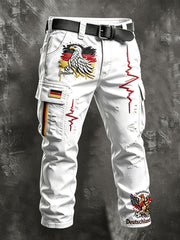 Herrenhose in Weiß mit deutschem Fußball-Print, im Used-Look, lässig für die Arbeit
