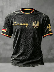 Herren-T-Shirt in Schwarz mit deutschem Aufdruck, lässiger Drop-Shoulder-Schnitt