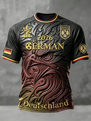 Herren-T-Shirt in Schwarz mit deutschem 3D-Druck, lässiger Drop-Shoulder-Schnitt