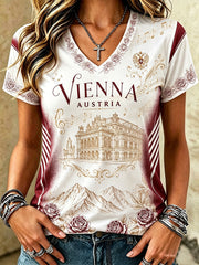 Damen-T-Shirt mit Österreich-Fußballmotiv, lässig, V-Ausschnitt