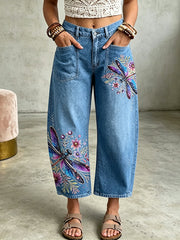 Damen-Hose mit Tier- und Schmetterlings-Art-Print