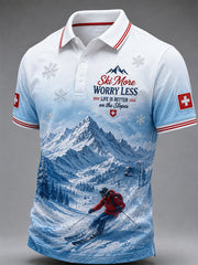 Herren-Poloshirt mit Freizeit-Print im Alpin-Ski-Stil und kurzen Ärmeln