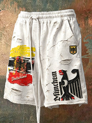 Herren-Shorts mit zerrissenem Aufdruck der deutschen Flagge, lässig im Retro-Stil, sportlich