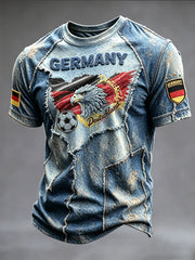 Herren-T-Shirt im Retro-Stil mit deutscher Flagge und Adler, aus Denim-Patchwork-Print, lässig geschnitten