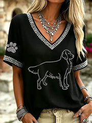 Damen Strass Golden Retriever Casual T-Shirt