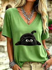 Damen Katzen druck Casual T-Shirt