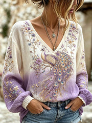Damen-Hemd aus Leinen mit Tier- und Pflanzenblumenmuster