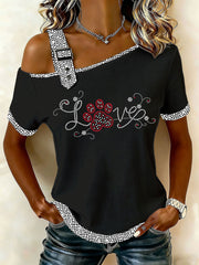 Damen Strass Paw Print Casual T-Shirt