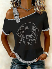 Damen Strass Labrador Casual T-Shirt
